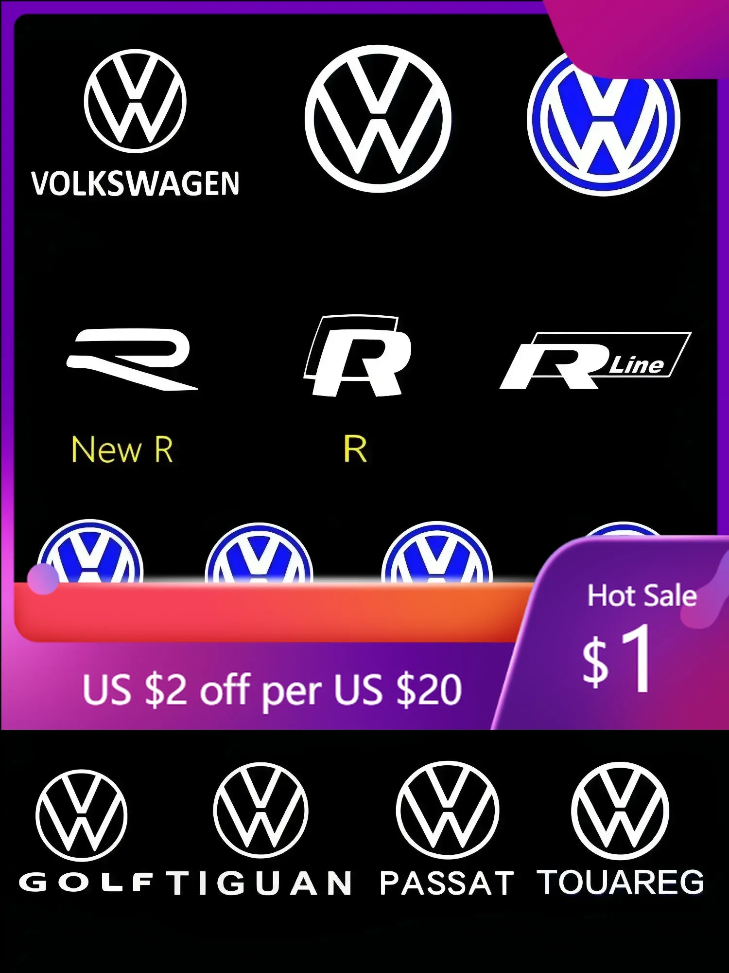 

Горячая новинка 2026: 2 шт. светодиодных проекторов логотипа Volkswagen (LED) для дверей, подсветка при открытии, для R Golf 5 6 7 GTI GTD GTE 7N Touareg CC Passat B6 B