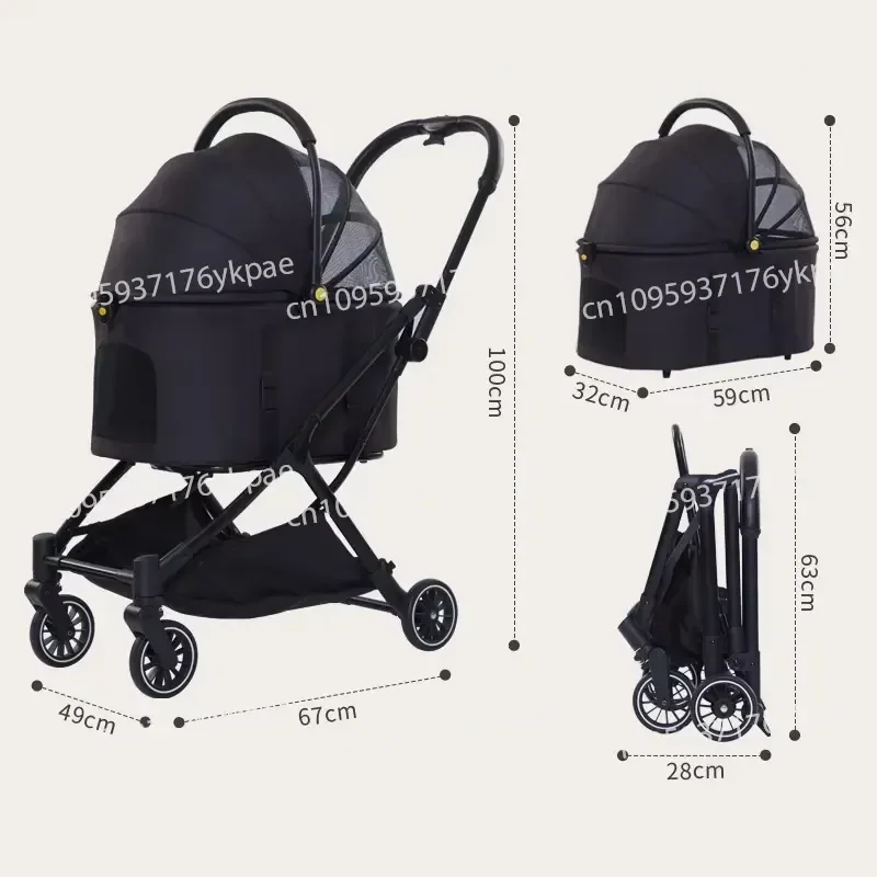 Luxury Transparent Four-wheel Round Dog Cart Trolley Car Zipper Opening and Closing Linen Material Environmentally Friendly