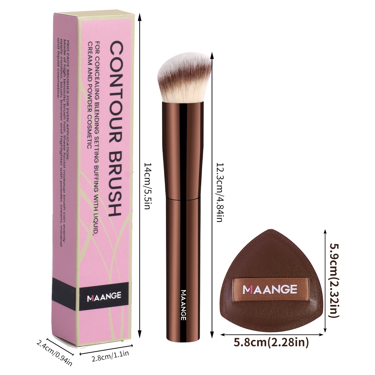 MAANGE Professional Angled Concealer Makeup Brush for Liquid Cream Cosmetics Blending with 2pcs Air Cushion Puffs Accessories