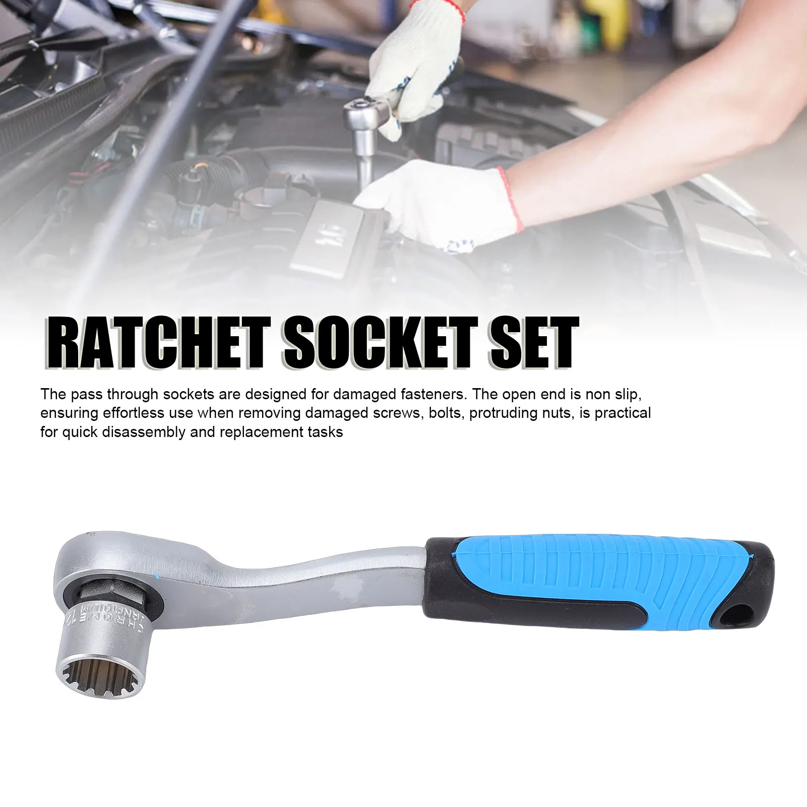

Pass Through Ratchet Sockets 12 Point Socket Dual Way Ratcheting Wrench Tool Kit Handle Connecting Rod Set