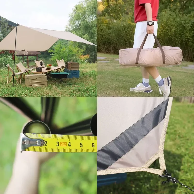 Folding Hiking Picnic Traveling Fishing Tarp Suit Include Poles Awning Portable Outdoor Waterproof Shade Tarp Tent Camping