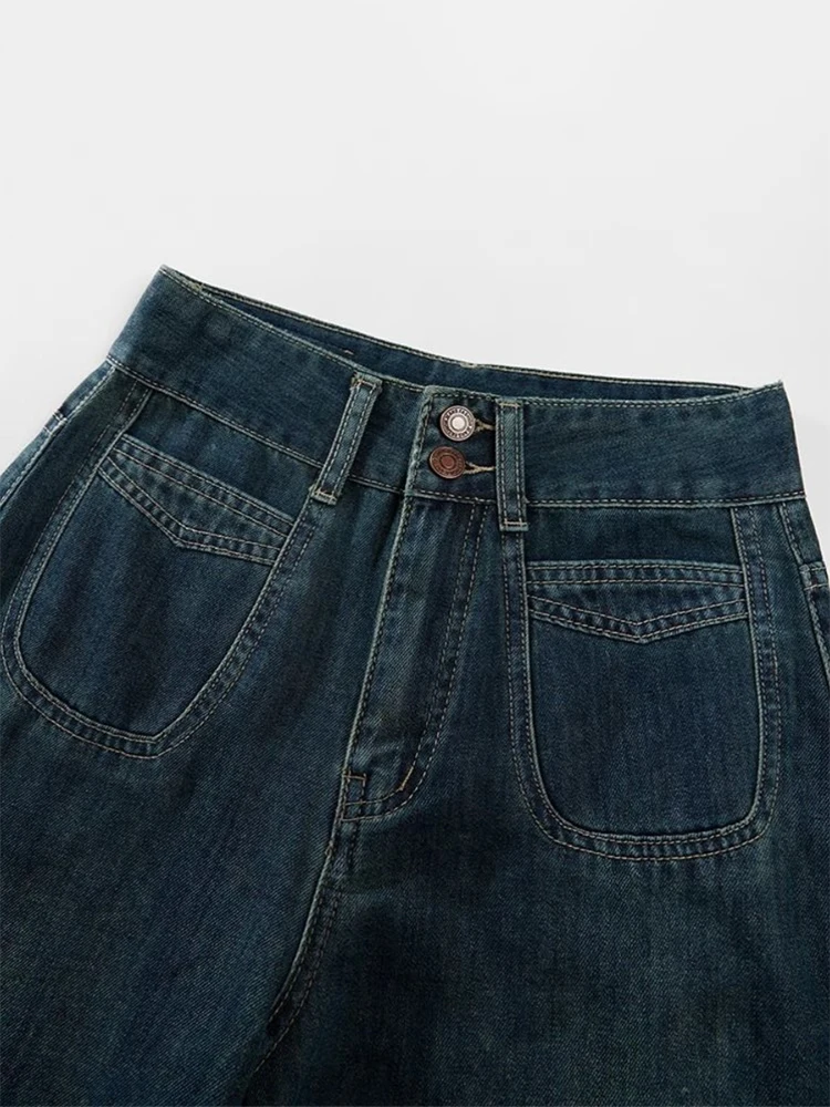 Cintura alta perna larga denim jeans feminino verão solto emagrecimento drapeado em linha reta até o chão calças vintage duplo bule
