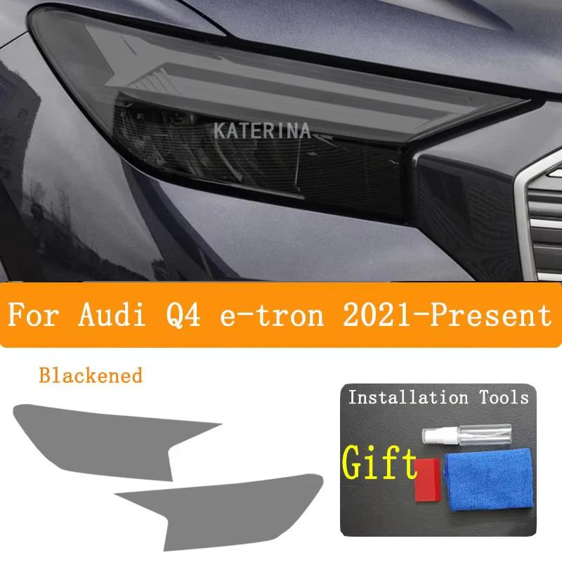 

For Audi Q4 E-tron 2021-2023 Accessories Car Headlight Protective Film Headlamp Restoration Transparent Black TPU Sticker