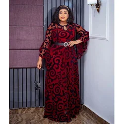African Chiffon Dresses for Women 2023 Ruffle Sleeve Robe Muslim Abaya Dashiki Print Plus Size Africa Clothing Turkey Dress