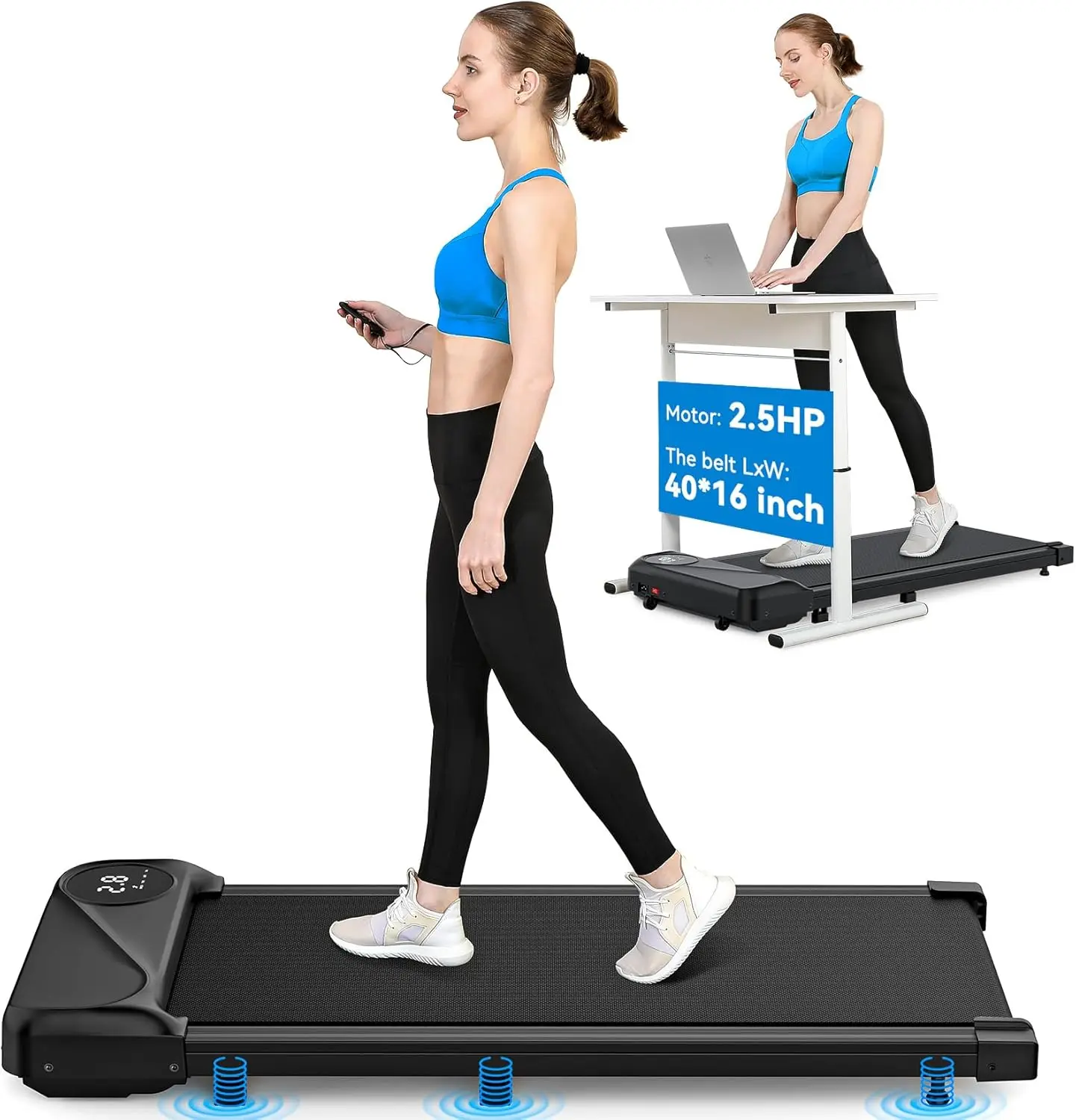 Portable Mini Treadmill for Home/Office, Walking Pad Treadmill 2.5HP, Walking Jogging Machine with 265 lbs Weight Capacity Remot