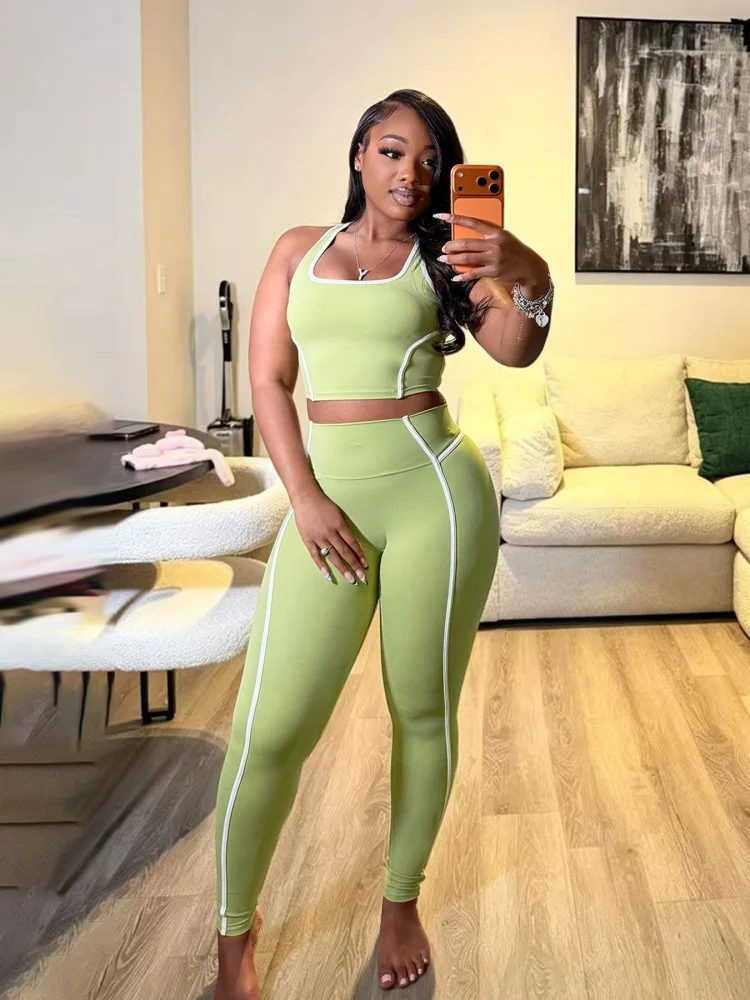 

Wmstar Two Piece Sets Women Wholesale Two Piece Fashionable Casual Sports Vest with High Waist Elasticated Cuffs Drop Shopping