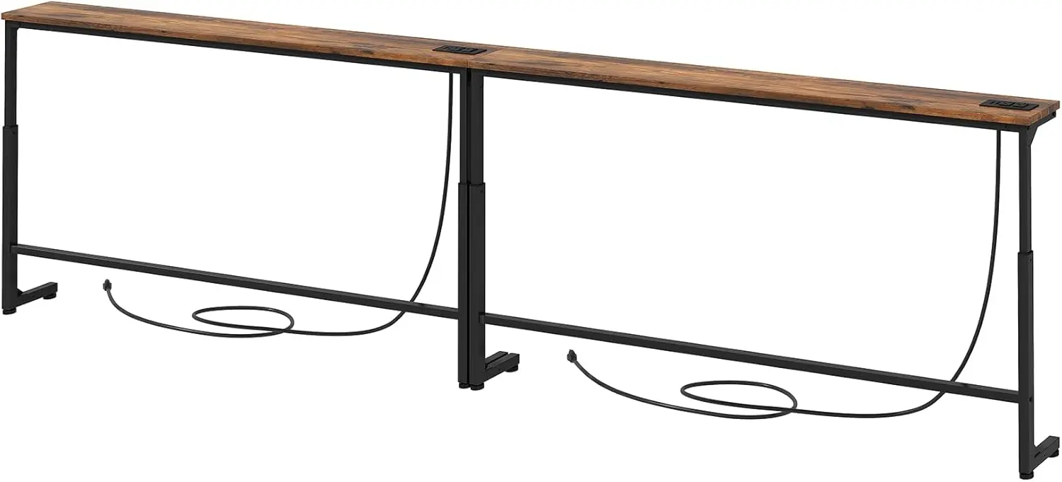 

94.5" Extra Long Behind Couch Table, Adjustable Height Narrow Console Table with 2 Power Strips, Split Design for Separate