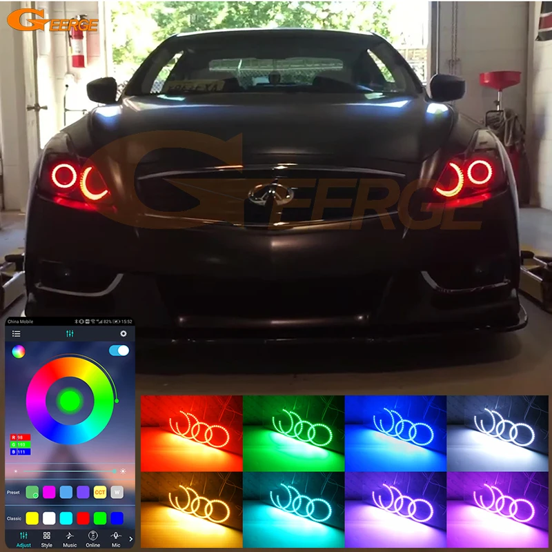 

For Infiniti G37 Q60 Nissan Skyline 370GT V36 COUPE Convertible Bluetooth APP Multi-Color RGB Led Angel Eyes Kit Halo Rings