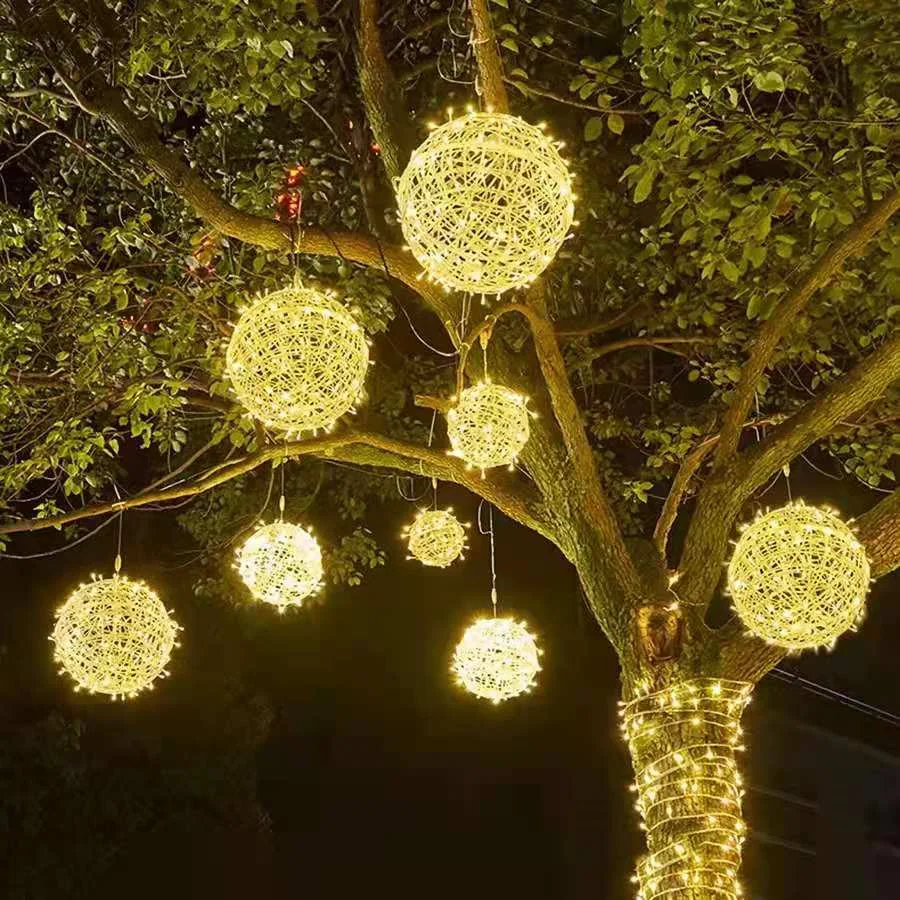 New 30/20CM LED Rattan Ball String Light 220V No Plug Christmas Garland Fairy Garden Lights for Tree Wedding Party Holiday Decor