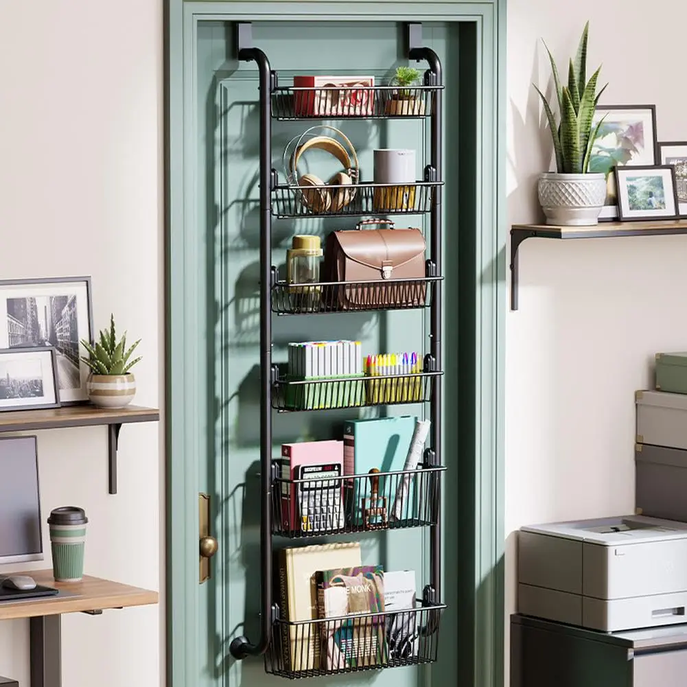 Organizzatore a 6 livelli da appendere alla porta, scaffale metallico da appendere senza bisogno di forare, con ventose, mensola antigraffio da appendere dietro la porta, ideale per camera da letto,