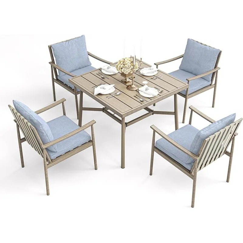 

5-Piece Aluminum Outdoor Dining Set 4, Large Rectangular Table with Hole & 6 Chairs, Brown Patio/Backyard