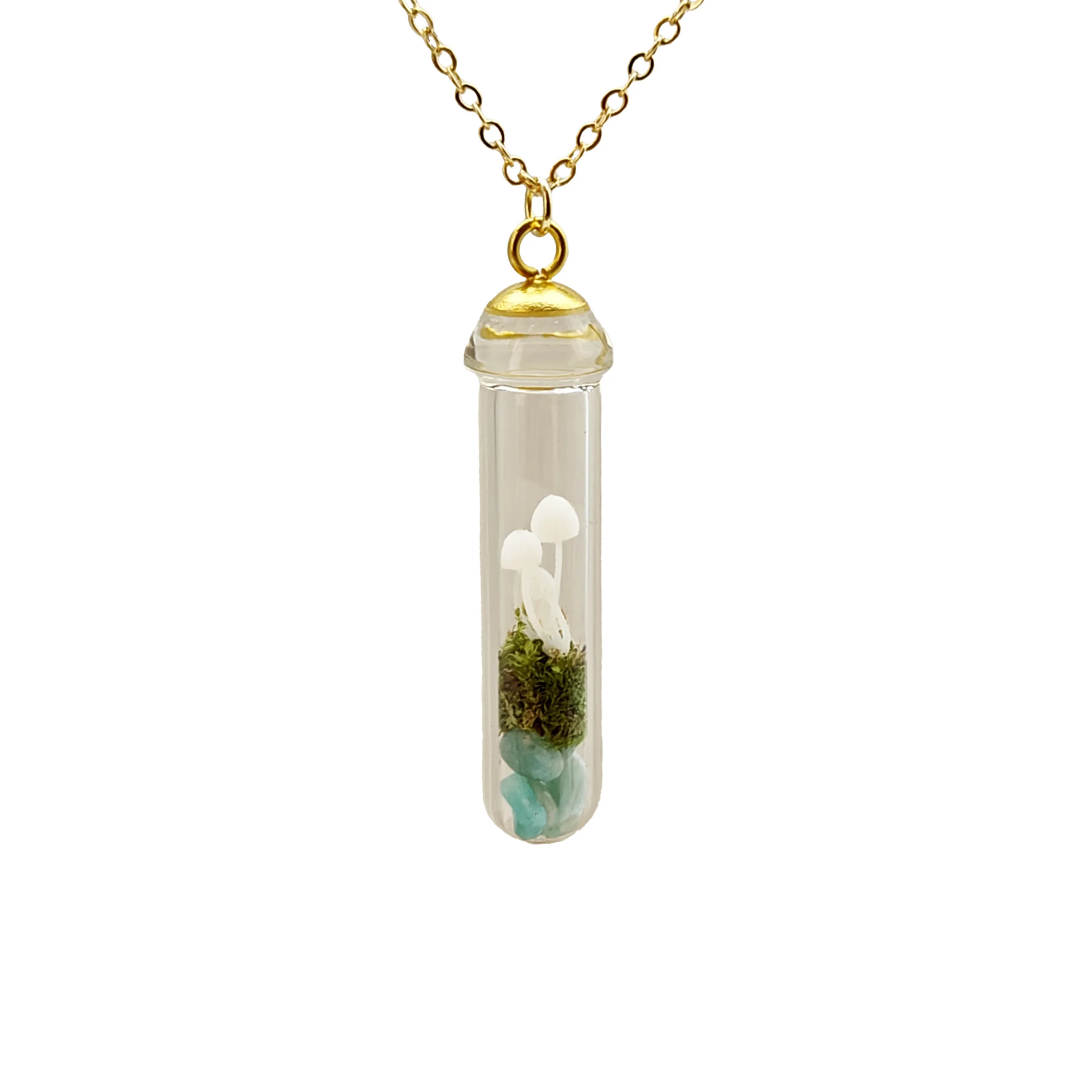 

Mushroom 3D Forest Glass Bottle Pendant Gold Color Chain Long Necklace Women Boho Fashion Jewelry Bohemian Vintage Handmade