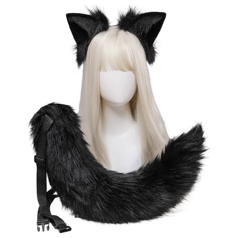 

2Pcs/set Plush Cat Ears Tail Furry Fursuit Lolita Headband Cat Tail Cosplay Accessories Hand-made Simulation Animal Ear Headwear
