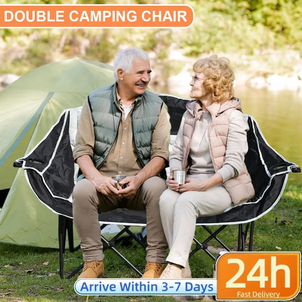 

Двойное кемпинговое кресло для 2 человек с подстаканником и сумкой для переноски, портативная скамья для кемпинга, выдерживает нагрузку до 600 фунтов, для спортивных поездок