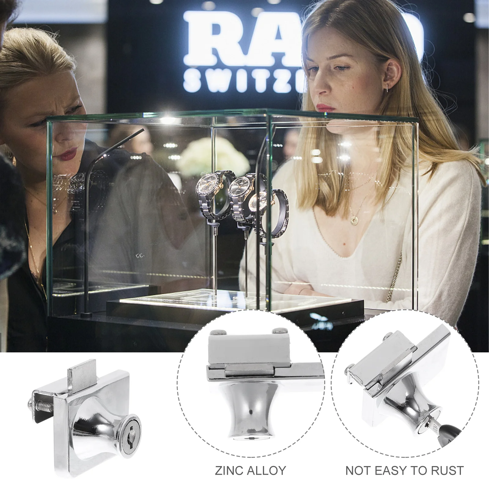 

Zinc Alloy Glass Cabinet Lock No Drilling Required Safe Anti-Theft Lock for Display Case Showcase Glass Door Locks
