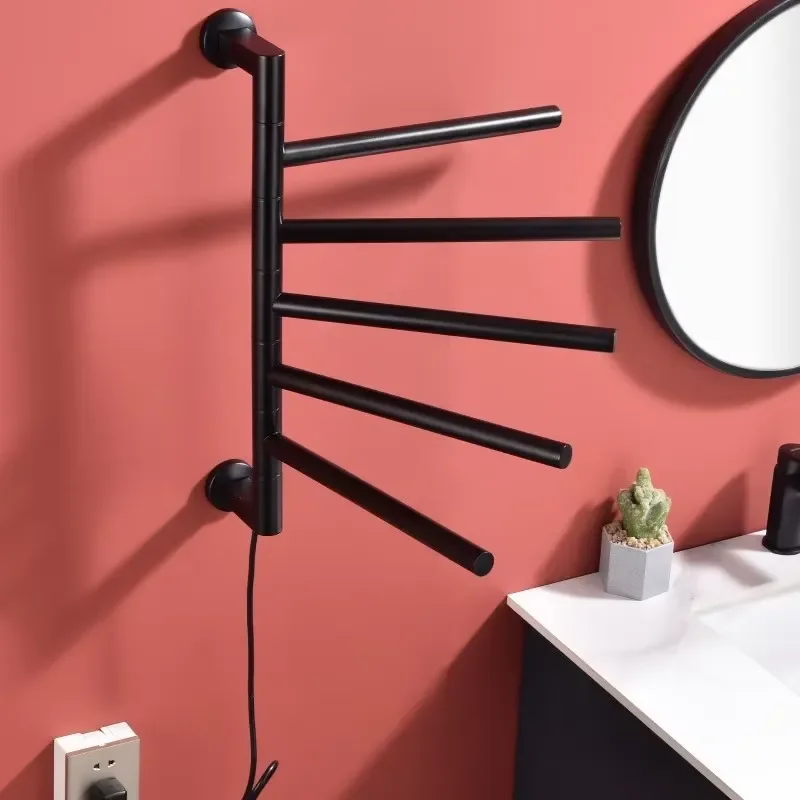 Matte Black Swivel Towel Warmer with 5 Heated Rails Porte Serviette Chauffant 304 Stainless Steel Wall Mounted Heated Towel view 2
