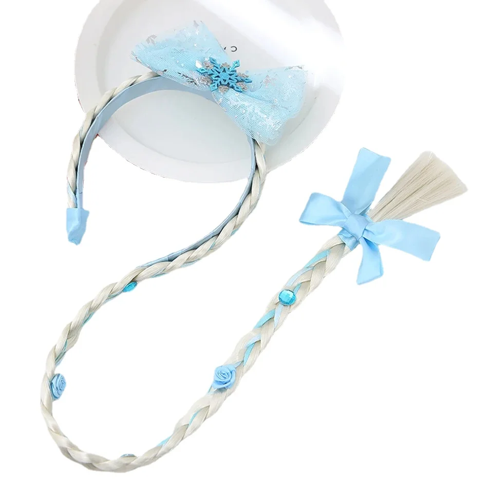 Little Girls Headband Elsa Wig Braid Rhinestones Cosplay Weaving Braid Rapunzel Jasmine Princess Party HairHoop Hair Accesorries