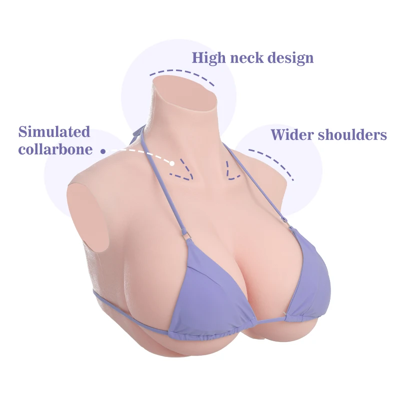 KUMIHO XXL SIZE Silicone Breast Forms Sissy High Collar Fake Chest Shemale Transgender Cosplay Crossdress Fake Boobs Plus Size