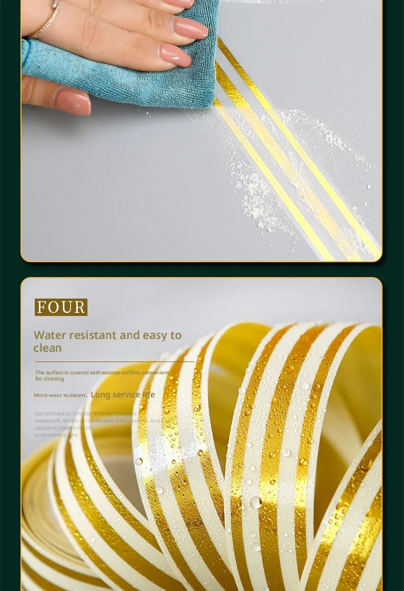 1 roll of ceramic tile gap gold tape 5M anti mold self-adhesive gap sealing foil strip wall tile floor sticker home decoration