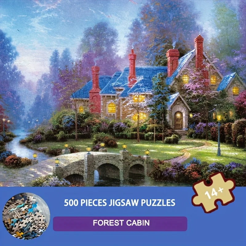 

500pcs Forest Cabin Jigsaw Puzzle Adult Challenging 20.5x15 Inch Wilderness Cabin Scene Christmas Theme
