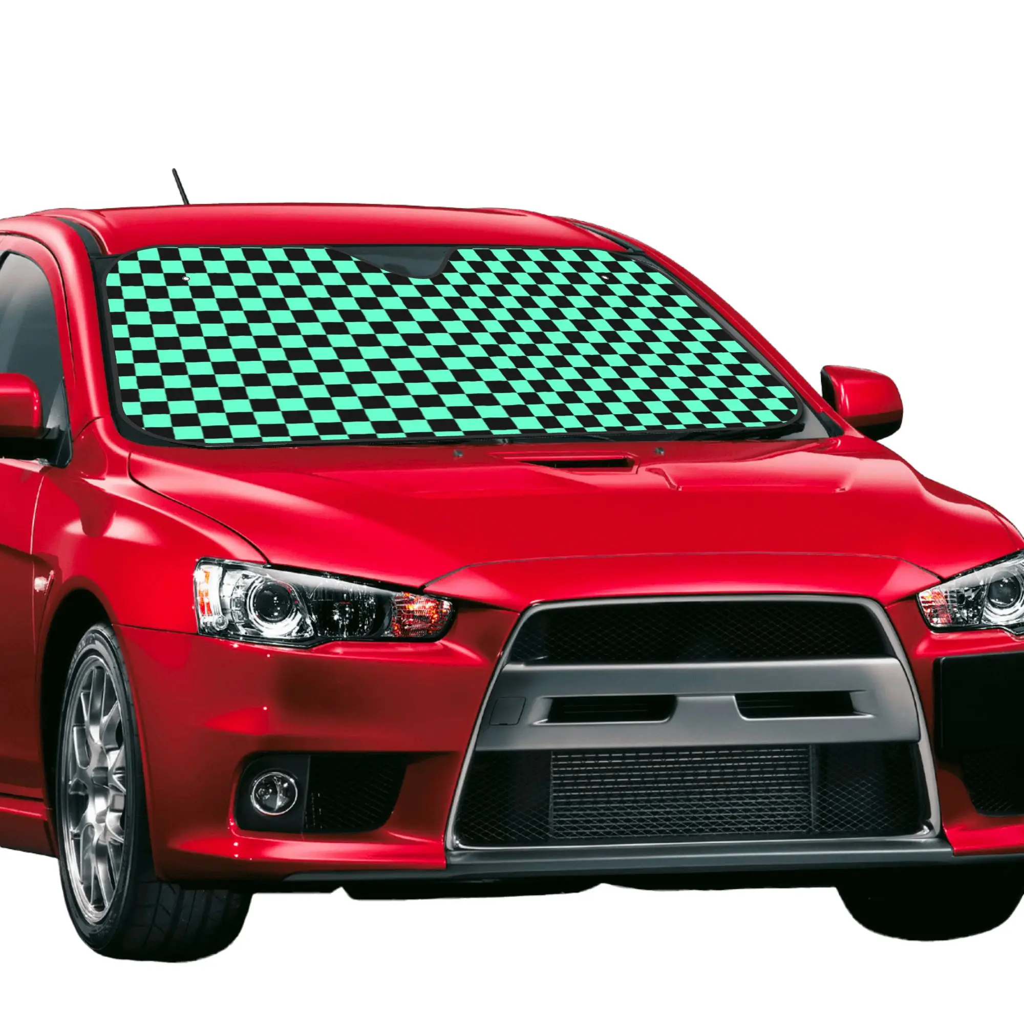 Car Front Windshield Sun Visor Checkerboard UV Protection Car Sun Shade Mint Green Black Plaid Covers Car Solar Protection