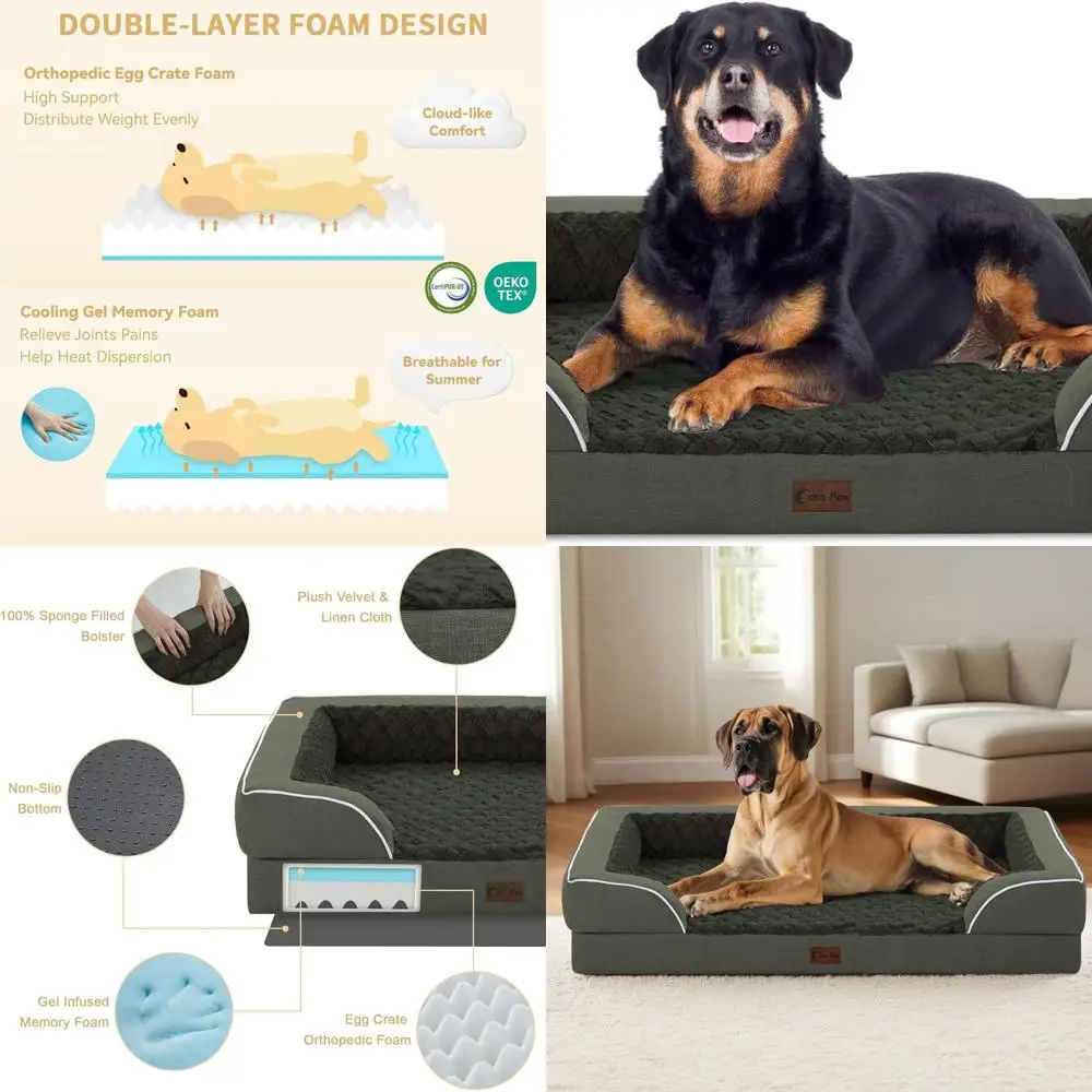 

Extra Large Orthopedic Dog Bed, Waterproof Memory Foam, 45x35 Inches, Non-Slip, Washable Cover, Dark Green