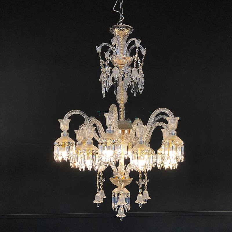 

European Luxury Hotel Lobby Lead Containing Bend Pipe K9 Crystal Chandelier Villa Living Room Dining Table Pendant Light