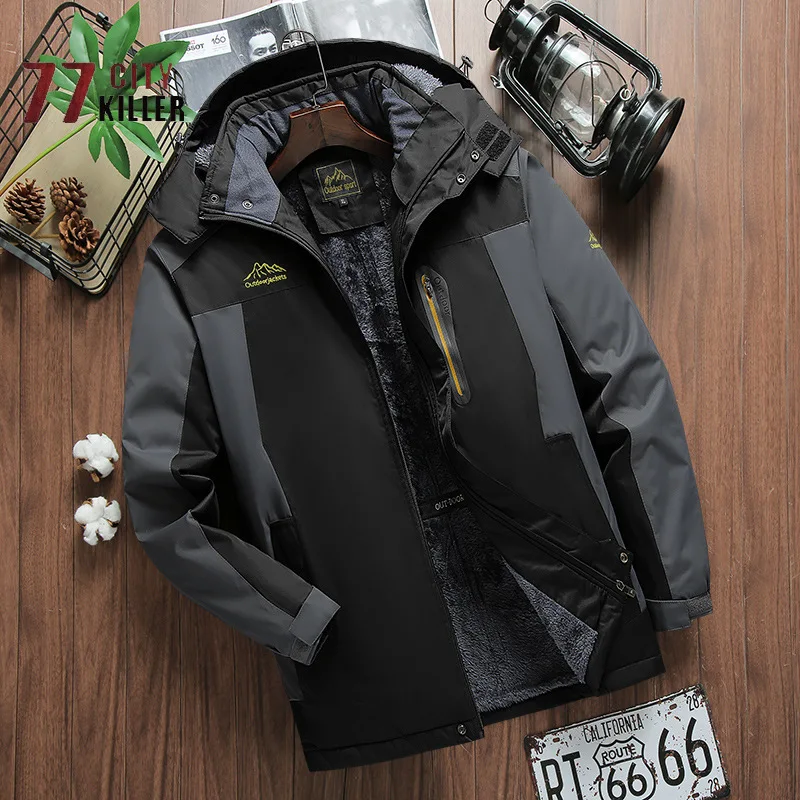 

Winter Outdoor Fleece Thickened Men's Mountaineering Parka Windproof and Waterproof Hooded Men's Outdoor Sports Ski Coat jaqueta