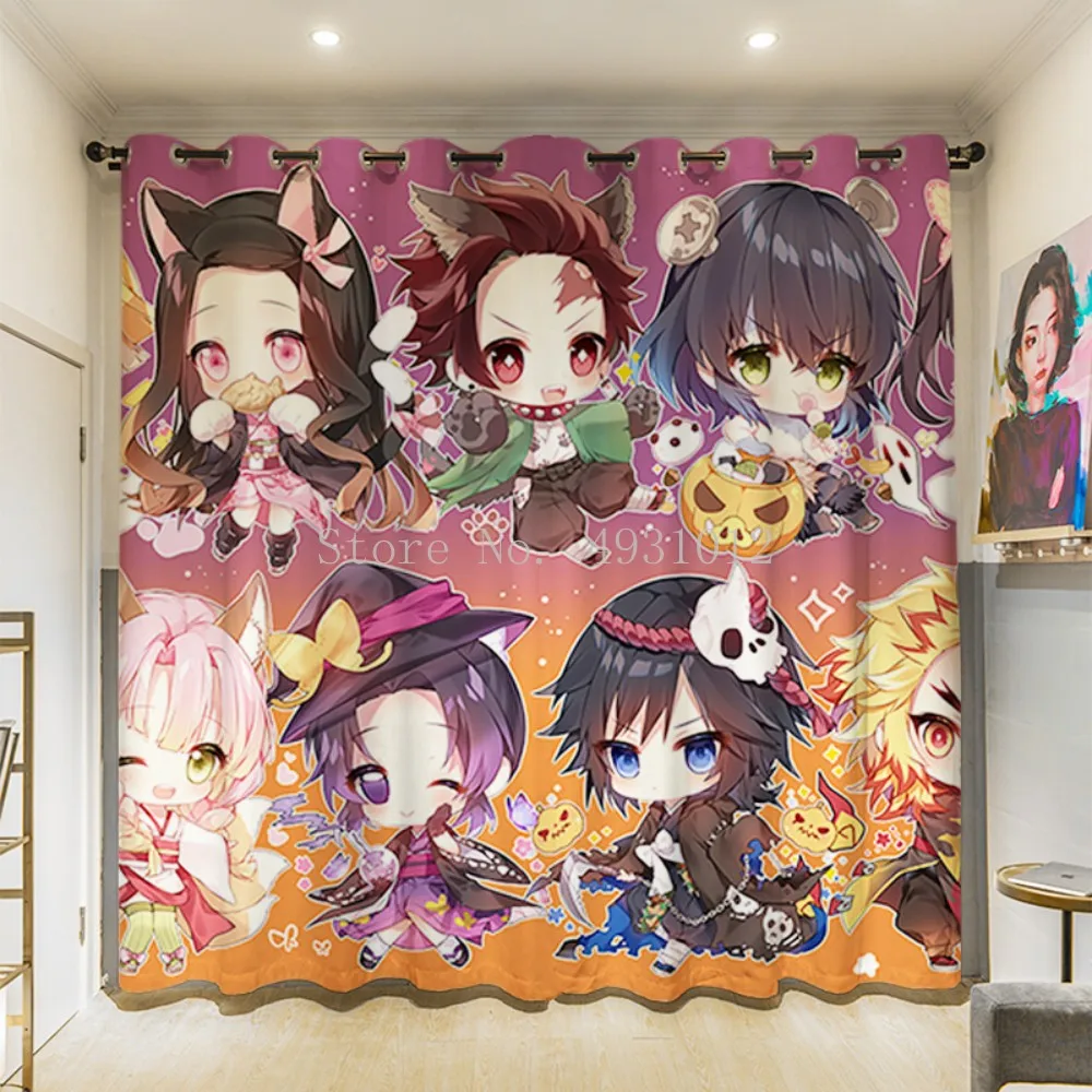 Japanese Anime Curtain for Bedroom Living Room Demon Slayer Window Drapes Boys Girls Gifts Blackout Insulation Polyester Curtain