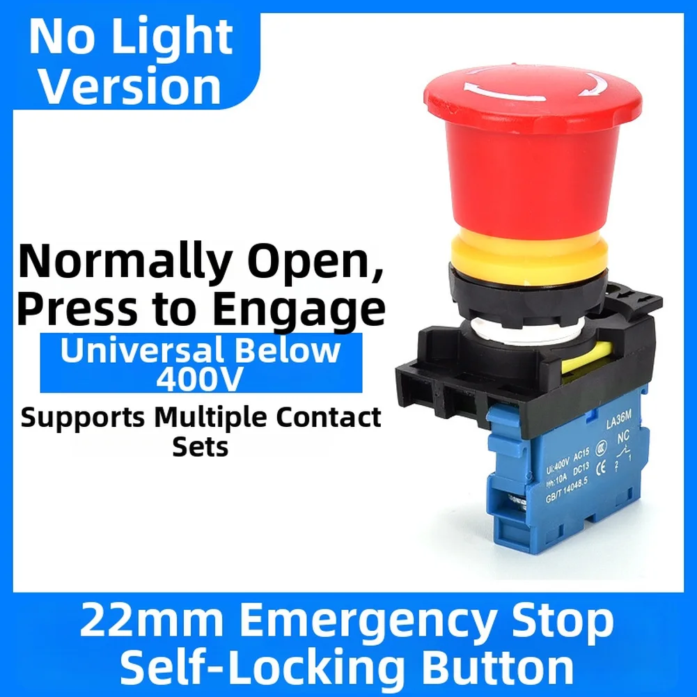 LA36M Lockable Stop Push Button Switch Rated 400V 10A with 1NO 1NC Contacts for Reliable Industrial Machinery Shutdown