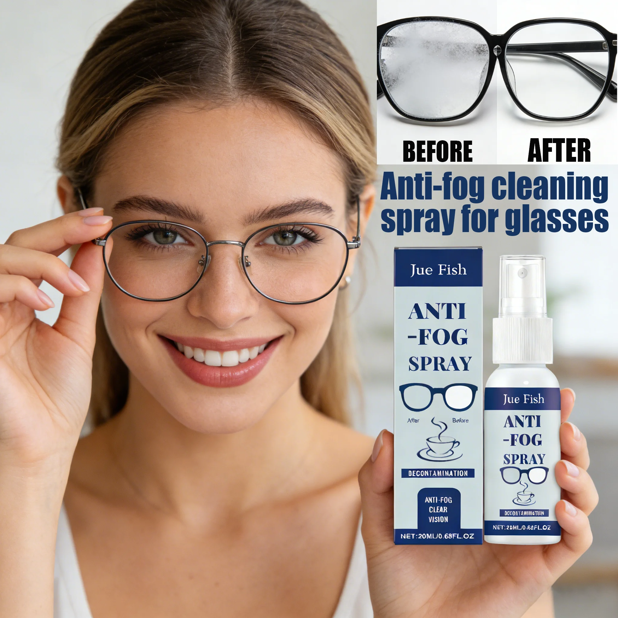 Spray antivaho para gafas, 20 ml, evita el empañamiento, limpia las lentes para una visión clara, fórmula suave, agente antivaho portátil resistente al agua