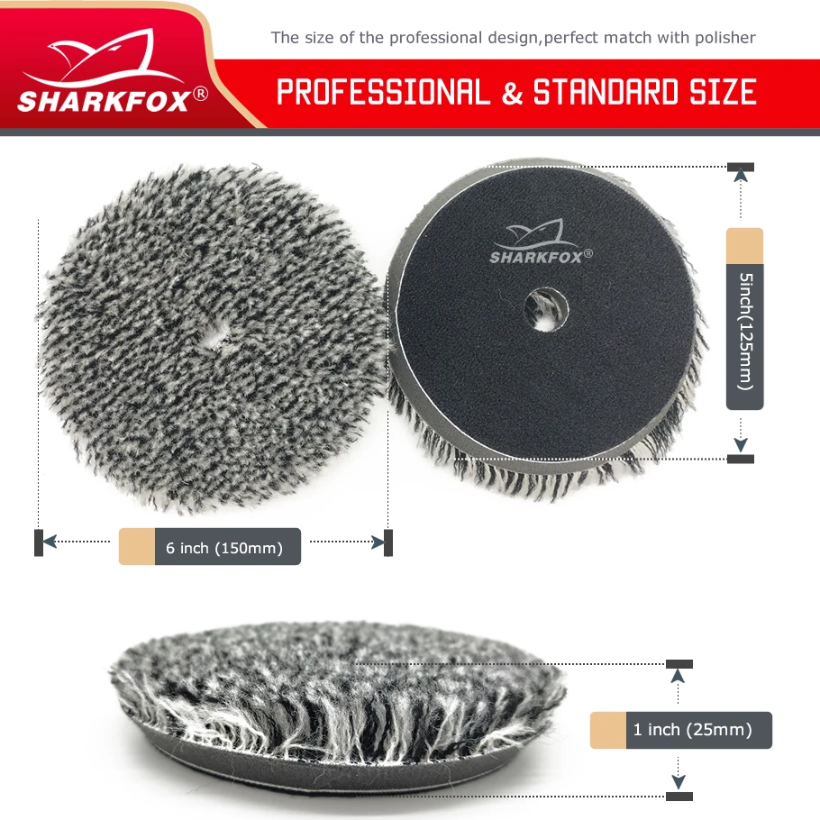 Sharkfox 5 Pieces/lot 5/6Inches Wool Polishing Pad High Density Lambs Woollen Polish Buffing Pad Car Polisher Buffing Waxing