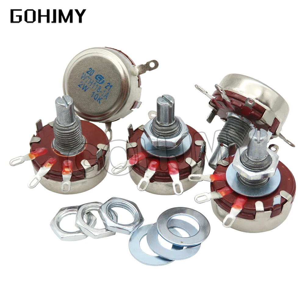 2 sztuk WTH118 2W 1A potencjometr 1K 2.2K 4.7K 10K 22K 47K 100K 470K 1M WTH118-2W okrągły trzonek węgla obrotowy stożek potencjometr