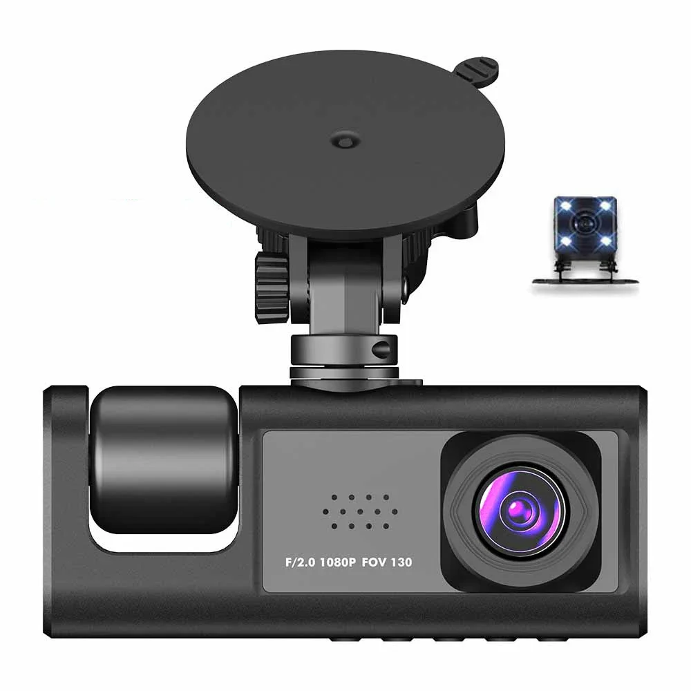 

3 Lens Driving Recorder Dash Cam High-definition 1080P Simultaneous Video Recording From the Front Inside and Back of The Car