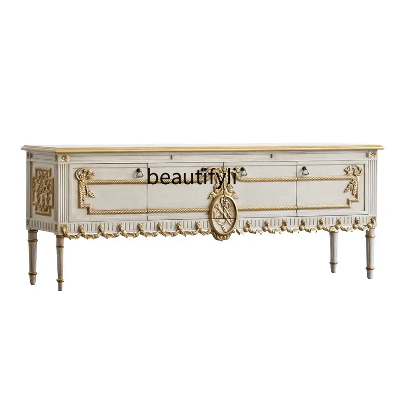 zqEuropean-Style American-Style New Classical French Entry Lux Solid Wood Beech Hand Carved Art TV Cabinet