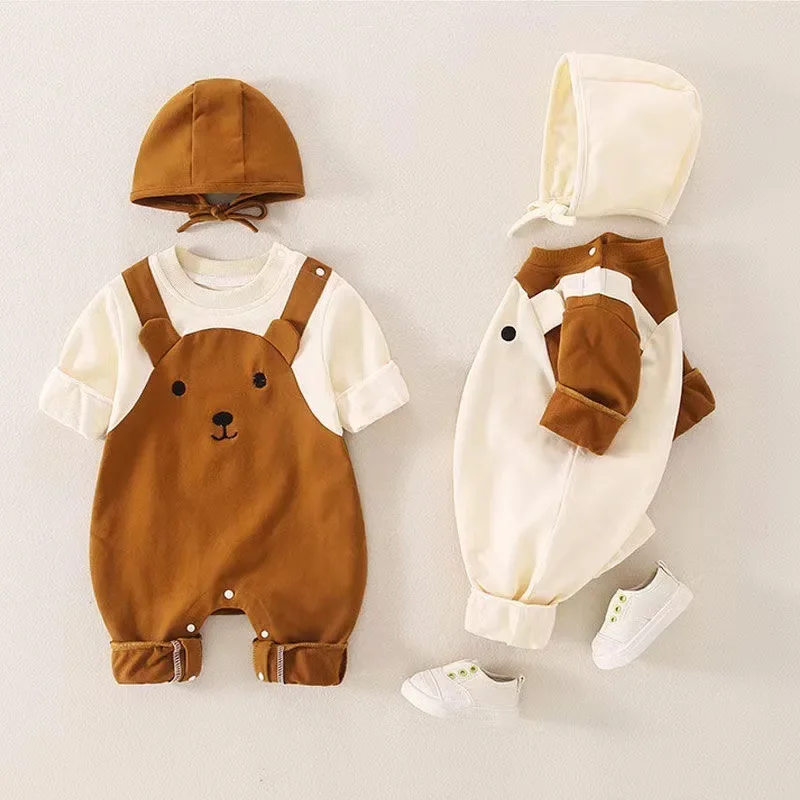 Somenie  Cartoon Fake Two Piece Long Sleeve Baby Rompers Spring Autumn Unisex Newborn Outdoor Crawl Clothes