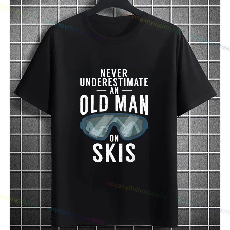 Men's Funny I Know I Ski Like An Old Man Try To Keep Up Skier Graphic T-shirt Casual Short-sleev Round Neck Pure Cotton Tee