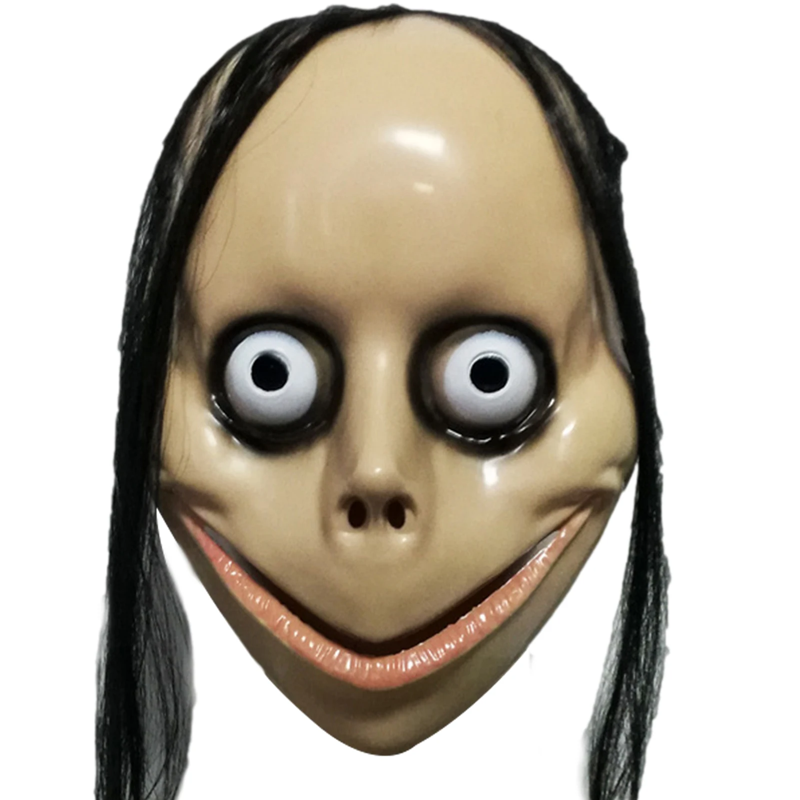 Momo Scary Face Cover Latex Head Cover With Long Hair And Creepy Eyes Halloween Scary Party Supplies Cosplay Costumes