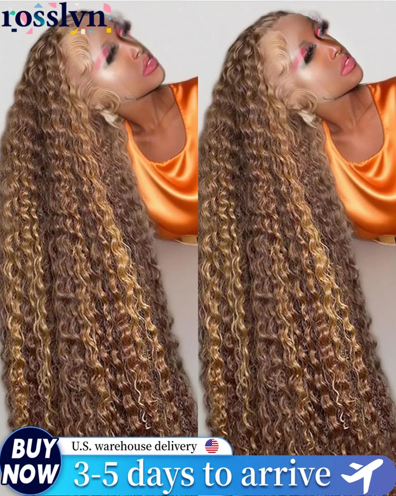 

Парик из натуральных волос Rosslyn Water Wave Curly с мелированием P4/27, HD-кружево, глубокая волна, отбеленные узлы