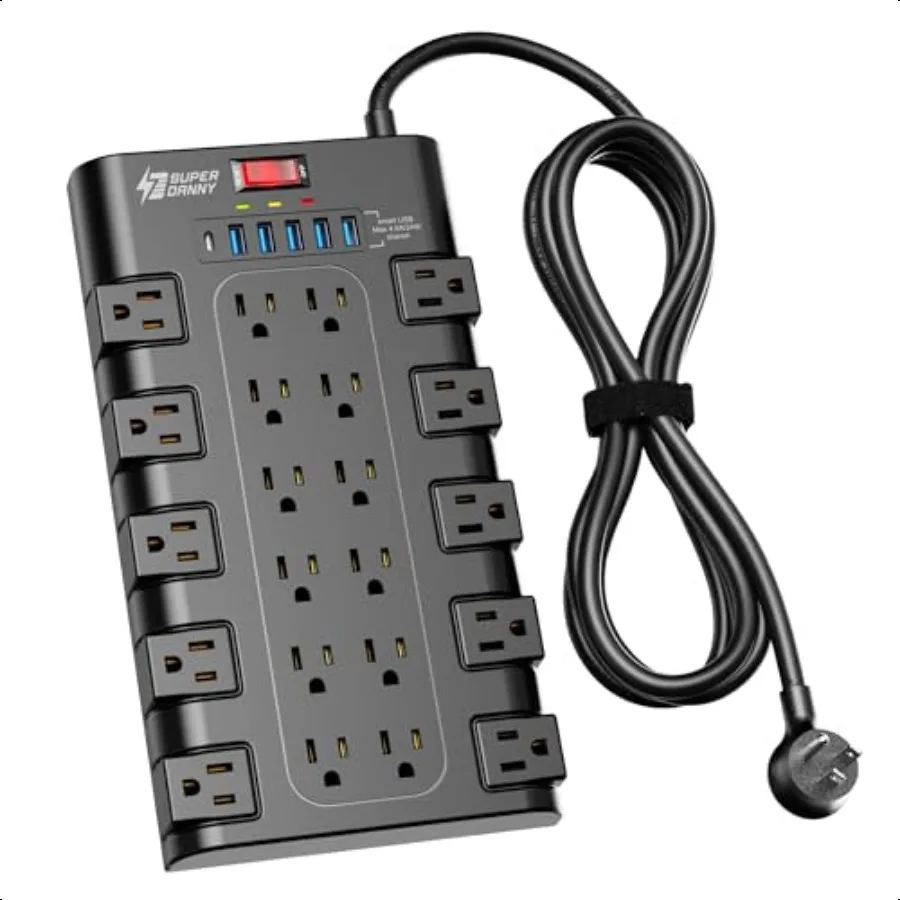 

Power Strip ERDANNY Surge Protector with 22 AC Outlets and 6 USB Charging Ports 1875W 15A 2100 Joules 6.5Ft Flat Plug Heavy Dut