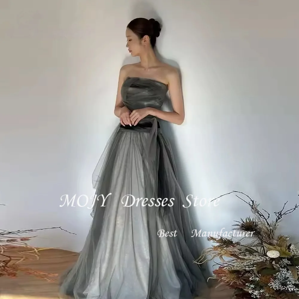 모지 코리아 스트랩리스 이브닝 드레스 맞춤형 정장 프롬 드레스 민소매 튤 웨딩드레스 특별한 날 파티 이브닝 가운