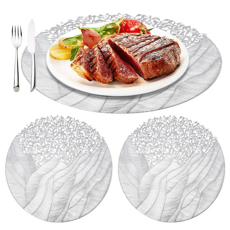 

PVC Flower Placemat 15.7inch Round Place Mats Coffee Dining Table Decorative Mat Steak Tray Mat Coaster Home Wedding Party Decor