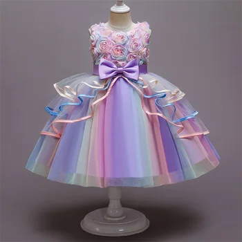Meisjes Regenboog Tule Jurken Kinderen Bruiloft Tutu Lagen Taart Prinses Elegante Partij Prom Jurk Kinderen Communie Avondkleding