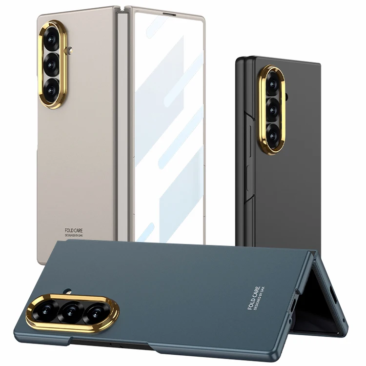 Gold Metal Ring Lens Protection, Ultra-thin, Glass Protective Film Case for Samsung Galaxy Z Fold7 Fold 7 6 Slim Protect Cover