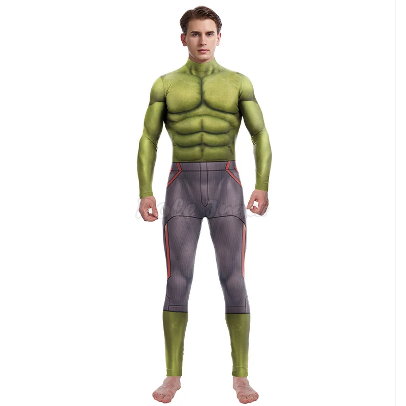 Superhero Bruce Banner Hulk Muscle Tights Jumpsuits Cosplay Costume Men Women Halloween Party Performance Zentai Bodysuit
