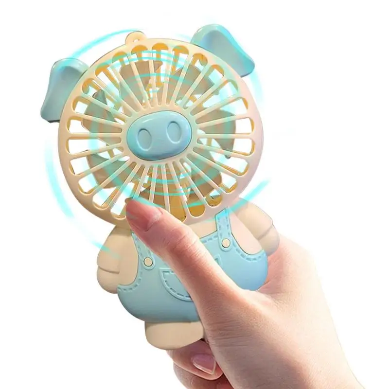 

Portable Fan Pig Mini Handheld Fan With USB Rechargeable Battery & Lights Cartoon Portable Fan With 2 Speed Level For Women