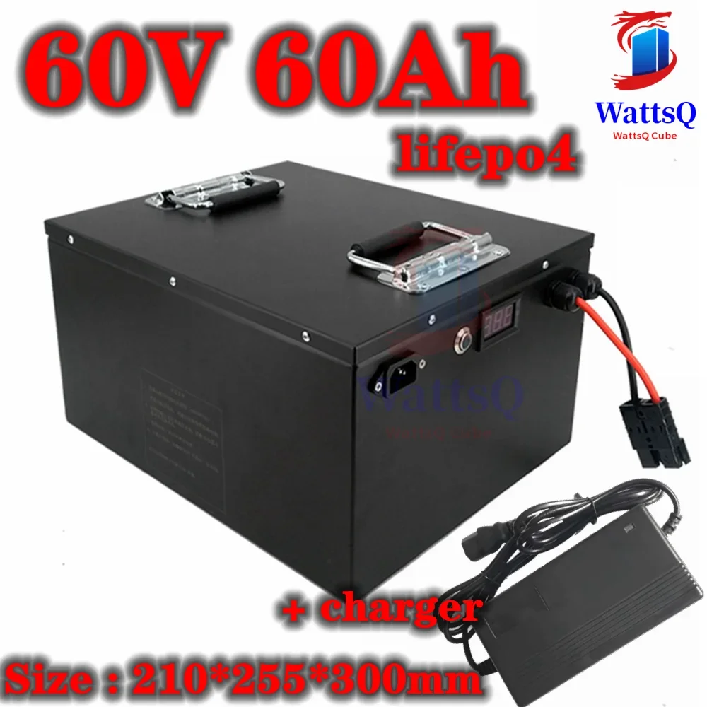 waterproof lithium 60v 60ah lifepo4 battery 80A BMS for 4000w 1500w bicycle bike scooter Tricycle backup power +10A charger