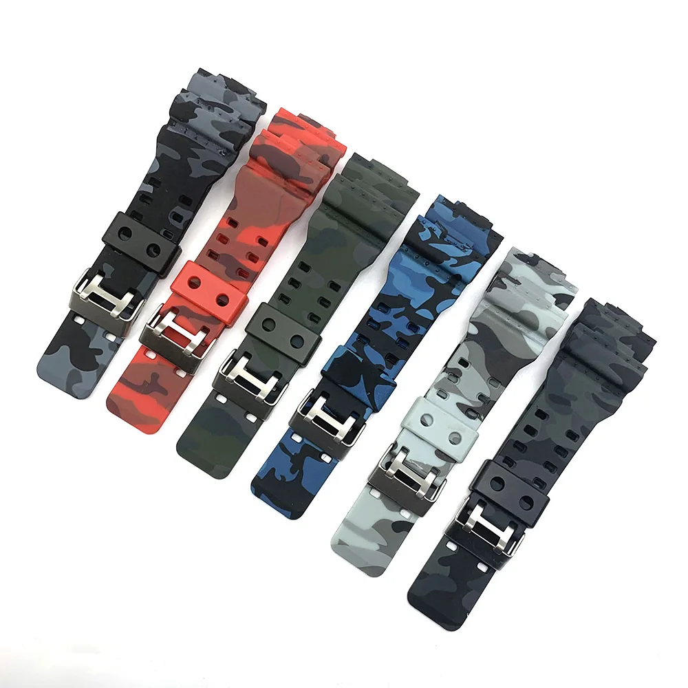 Rubber Watch Strap For  G Shock Replacement Black Camouflage Sport Waterproof Watchbands Accessories 16mm Watch Belt