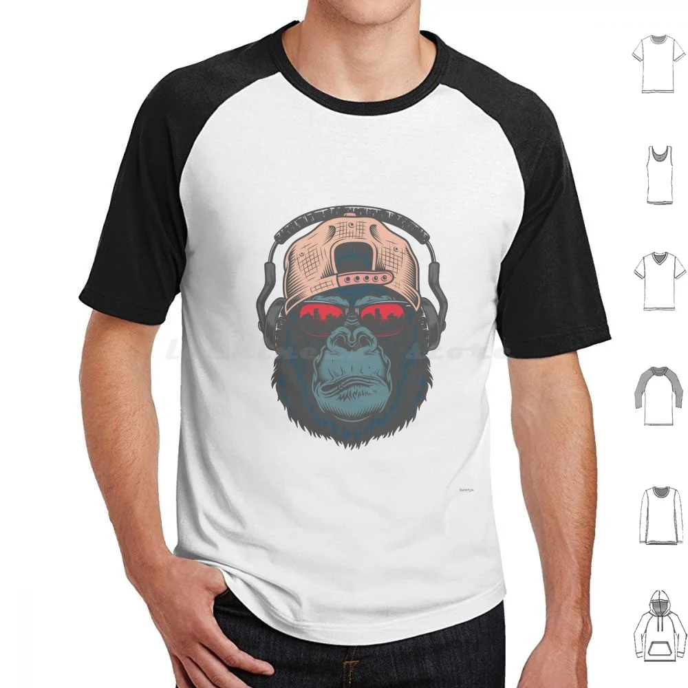 

Monkey Business T Shirt Cotton Men Women DIY Print Chimp Monkey Chimpanzee Ape Butterflies Pattern Splash Headphones Music