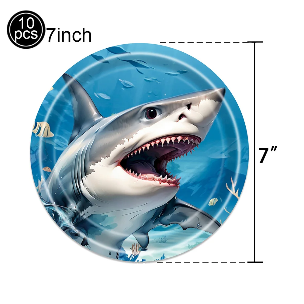 Blue Shark Birthday Decoration Happy Birthday Banner Dinner Plates Cups Napkins Baby Shower Shark Theme Birthday Party Supplies